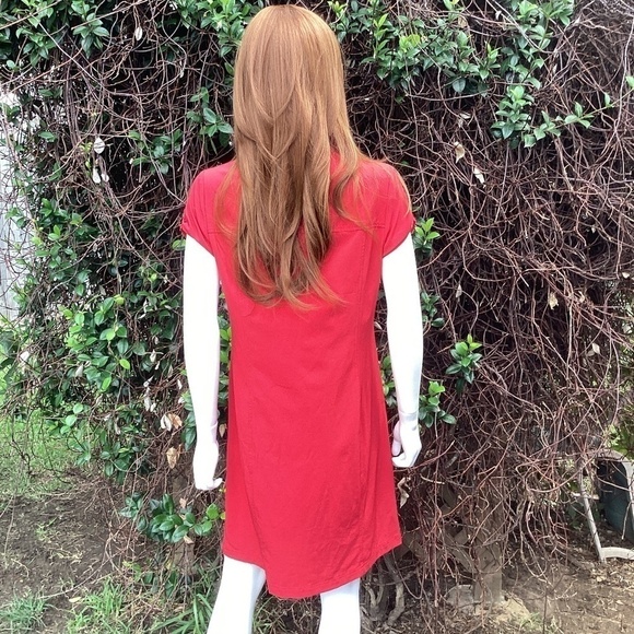 Zenergy By Chicos Red Snap High Or Low Collar Knee Length Dress - Picture 5 of 8